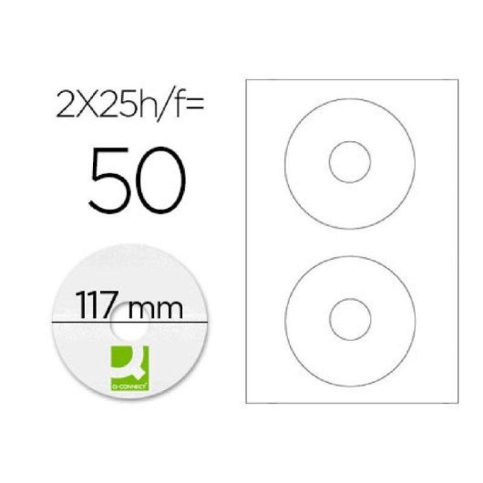 Etiqueta Adhesiva Q-Connect KF01579 Caja 25 Hojas Din A4 CD-ROM