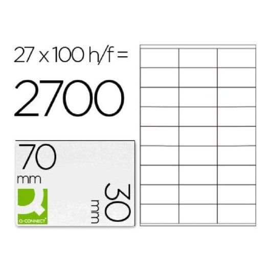 Etiquetas Adhesivas Q-Connect 100 Hojas A4 27 Etiquetas 70x30 mm