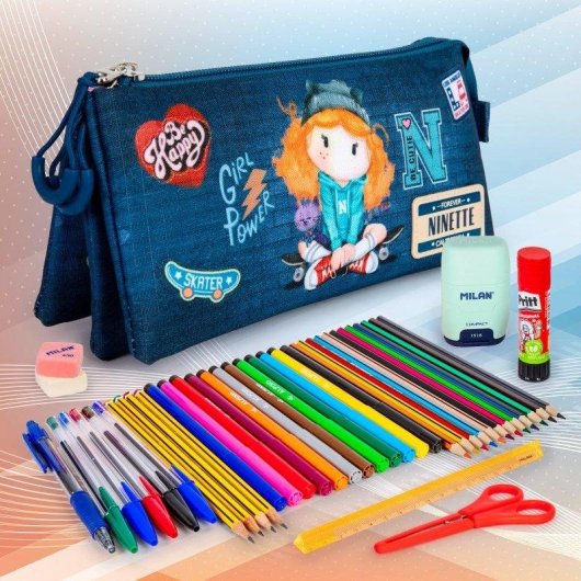 Estuche escolar Karactermania Forever Ninette Skater Azul triple portatodo