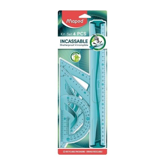Kit de Reglas Escolares Maped Maxi 4 Piezas Irrompibles Azul