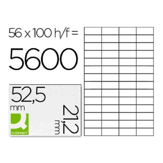 Etiqueta Adhesiva Q-Connect KF10638 Caja 100 Hojas DIN A4 56 Etiquetas 52.5x21.2 mm