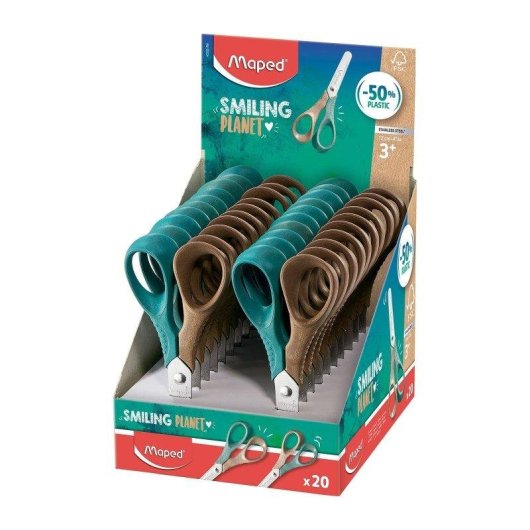 Forbici Scolari Maped Smiling Planet 12 cm Con Manico in Fibra di Legno FSC