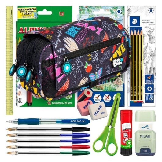 Estuche Escolar Triple Grafoplás con Material Incluido de 40 Utensilios
