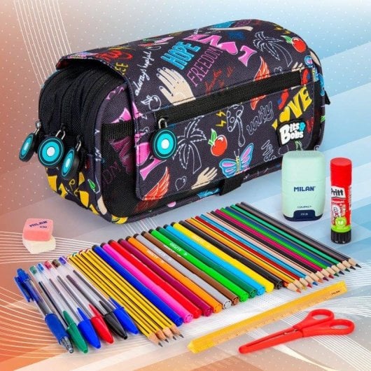 Estuche Escolar Triple Grafoplás con Material Incluido de 40 Utensilios