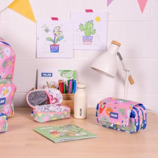 Astuccio Triplo Milan Green & Grow con Materiale Scolastico Incluso