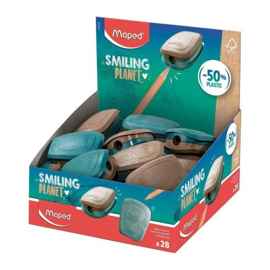 Sacapuntas Maped Smiling Planet Estándar con Depósito en Madera FSC