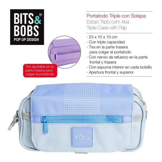 Estuche escolar triple Grafoplás Kuru24 con 36 utensilios azul