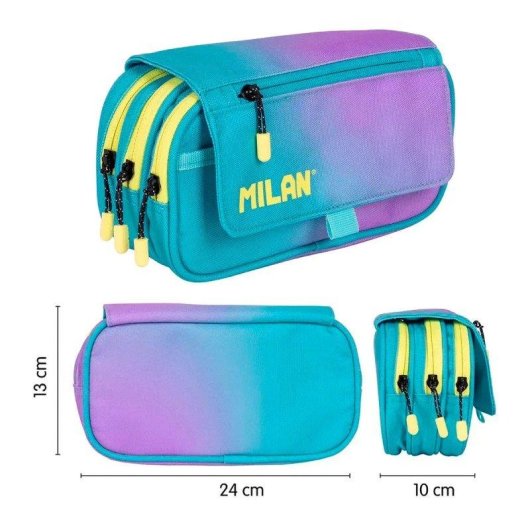 Estuche Portatodo Triple Milan Sunset Turquesa con 4 Cremalleras