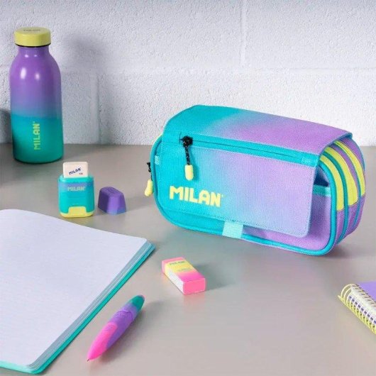 Estuche Portatodo Triple Milan Sunset Turquesa con 4 Cremalleras