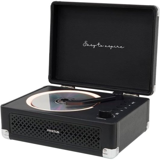 Reproductor CD Prixton Boogie Vintage 6W RMS Bluetooth Radio FM AUX Negro