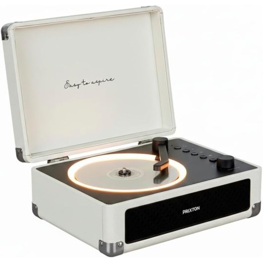 Reproductor CD Prixton Boogie Vintage 6W RMS Bluetooth Radio FM AUX Blanco