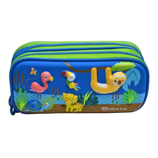 Estuche escolar Officebox multi-compartimento EVA 3D Jungle Azul 22 x 11 x 7 cm