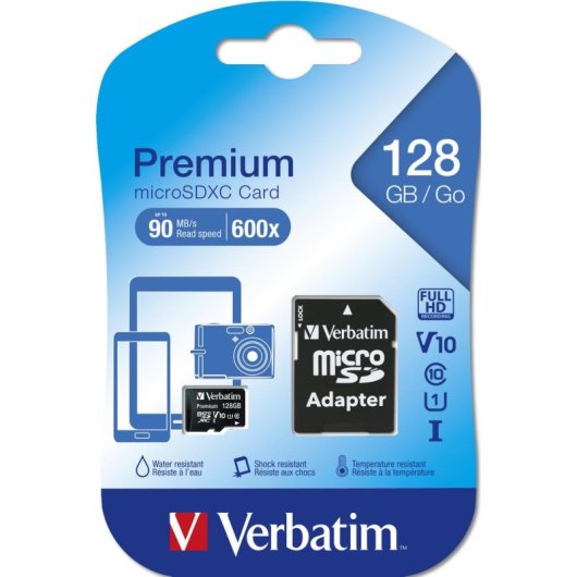 MicroSDXC Karte Verbatim Premium 128 GB Klasse 10 UHS-I 45 MB/s