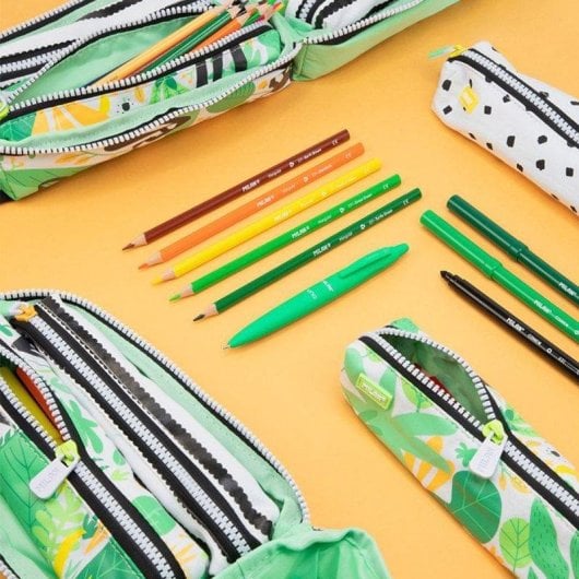 Astuccio Scolastico Milan Hide & Seek 5 Compartimenti Verde Lemure