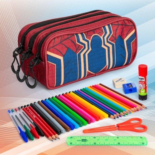 Estuche Escolar Triple Karactermania Marvel Spiderman Rojo Ripstop