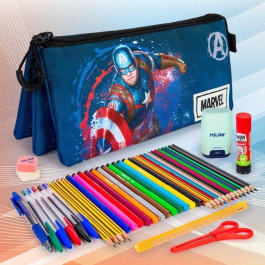 Estuche Triple Capitán América Karactermania Portatodo Fan Full Escolar