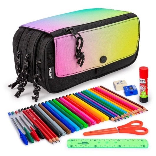 Astuccio Triplo Milan Eco Milan - 3 Cerniere e Materiale Scolastico Incluso. Sunset