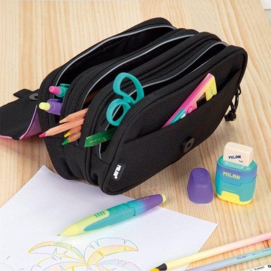 Astuccio Triplo Milan Eco Milan - 3 Cerniere e Materiale Scolastico Incluso. Sunset