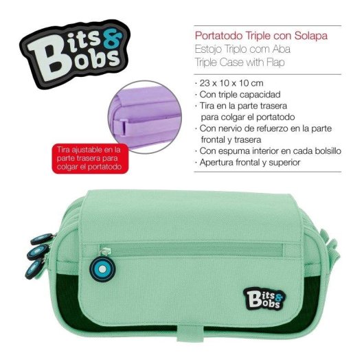 Estuche Portatodo Triple Grafoplás Bits and Bobs Mint Soft