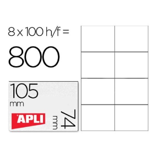 Etiquetas Adhesivas Apli 1279 A4 105x74 mm 800 etiquetas 100 hojas