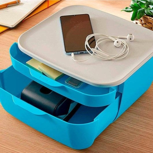 Cajonera de Sobremesa Leitz Cosy con 2 Compartimentos y Bandeja Superior Azul