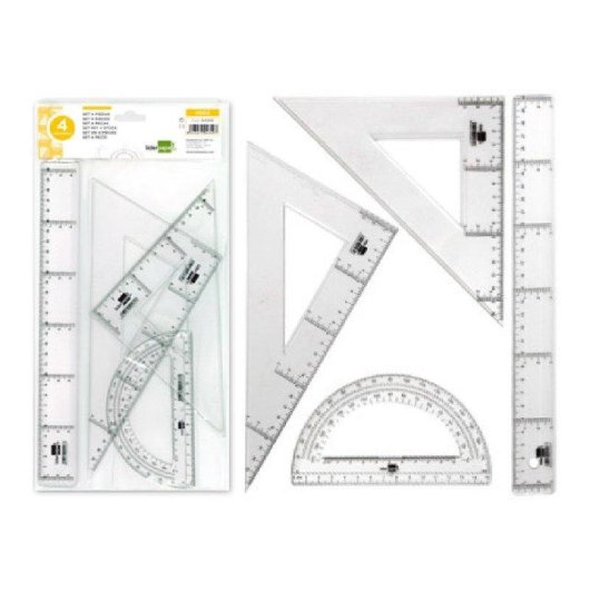 Set squadra e trasparente Liderpapel 25 cm, righello 30 cm e semicerchio 15 cm