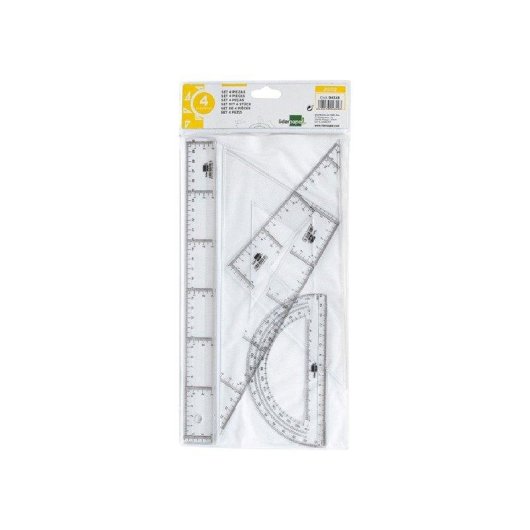 Set squadra e trasparente Liderpapel 25 cm, righello 30 cm e semicerchio 15 cm