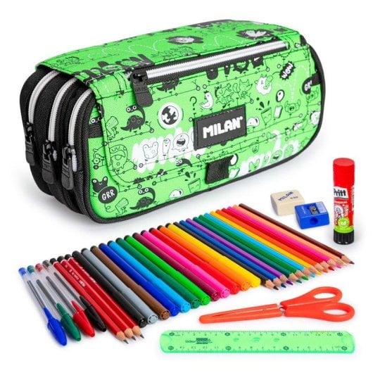 Astuccio Triplo Milan Tandem con Materiale Scolastico Incluso