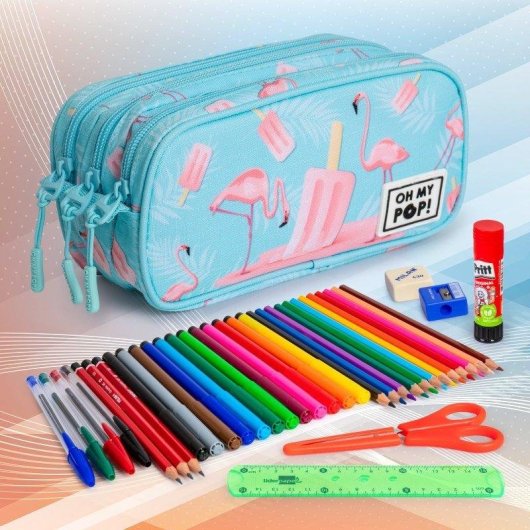 Estuche escolar Karactermania Oh My Pop! Ice Flamingo Triple Portatodo Turquesa