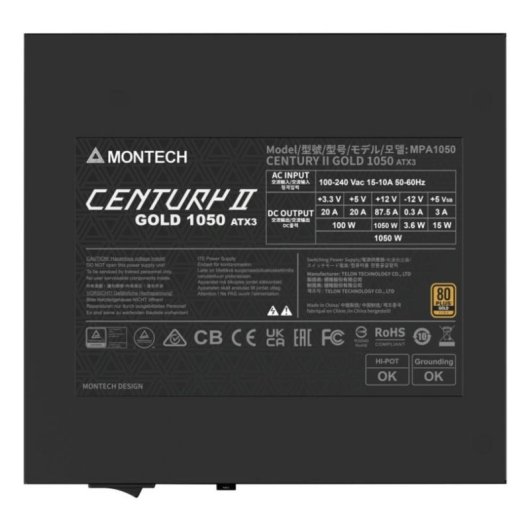 Fonte Alimentazione Montech CENTURY II 1050W 80 PLUS Gold Fully-Modular