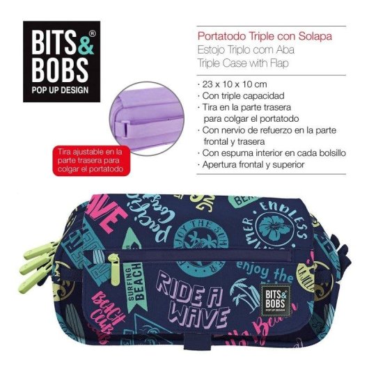 Estuche Portatodo Triple Grafoplás Bits and Bobs Design Beach
