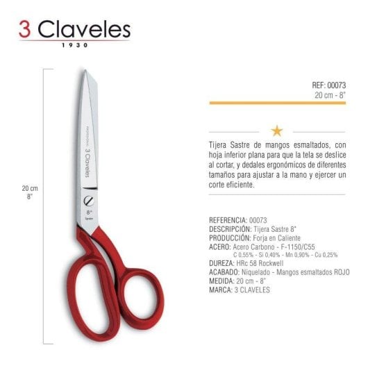 Forbici Multiuso Professionali Forgiate 3 Claveles 20 cm Rosso