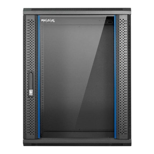 Rack mural Phasak Pro 15U 600x450 premontado con puerta de vidrio templado