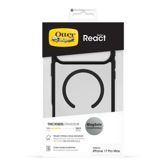 Funda para móvil OtterBox React MagSafe Cover plástico negro transparente para iPhone 17 Pro Max