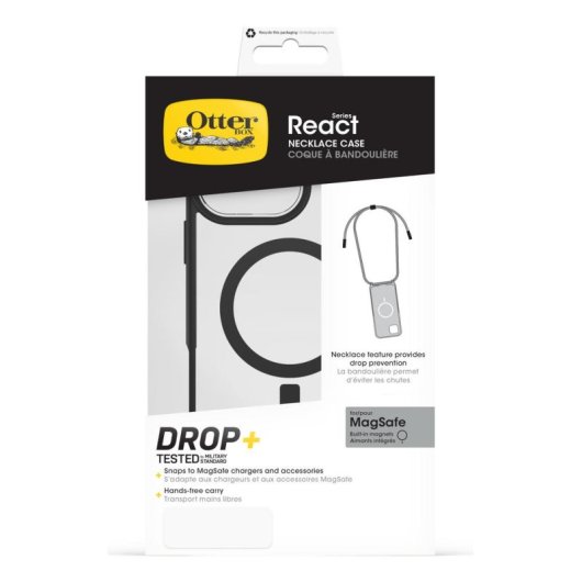 Funda para móvil OtterBox React Necklace Series Cover Nylon Negro Transparente para iPhone 16 Pro Max