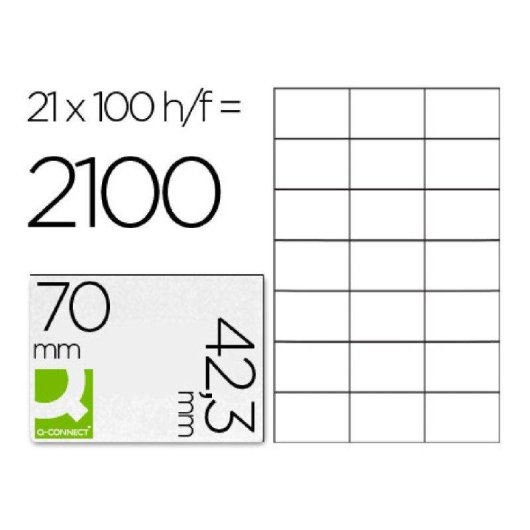 Caja 100 Hojas Etiquetas Adhesivas A4 Q-Connect 21 Etiquetas 70x42.3 mm