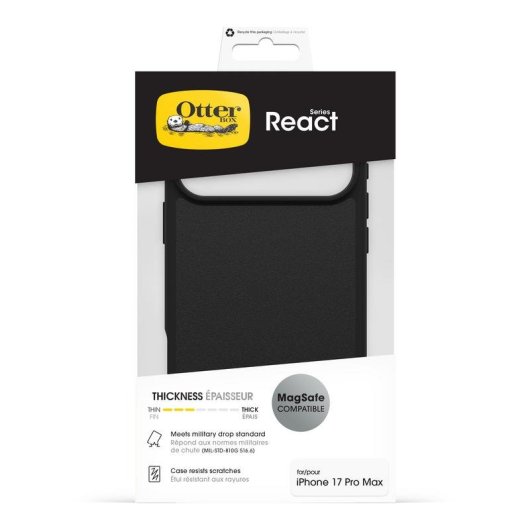 Capa OtterBox React MagSafe Plástico Preto para iPhone 17 Pro Max