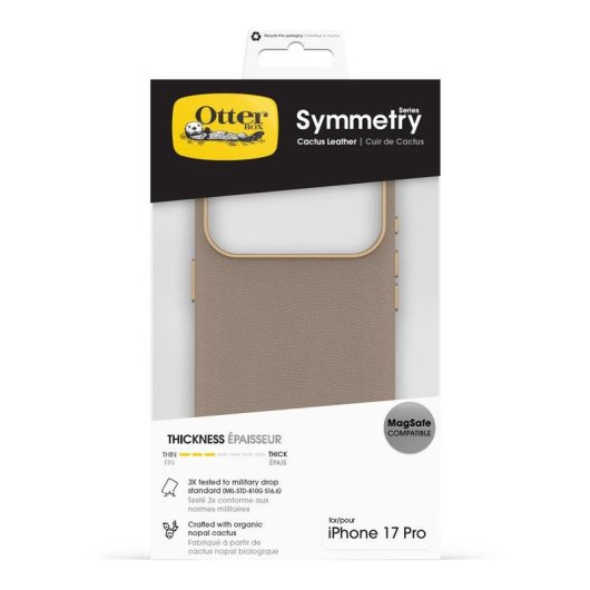Funda para móvil OtterBox Symmetry Cactus Leather Cover case Gris claro para iPhone 17 Pro