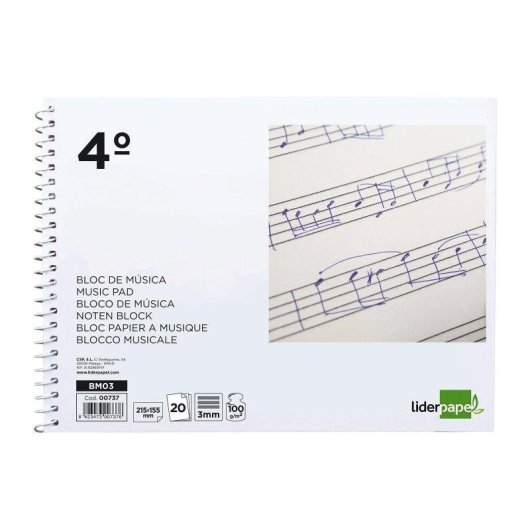 Blocco Musica Pentagramma 3mm Liderpapel 20 Fogli