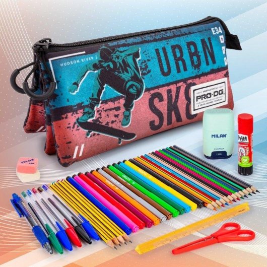 Estuche Triple Karactermania PRODG Portatodo Urbansk8 con Material Escolar