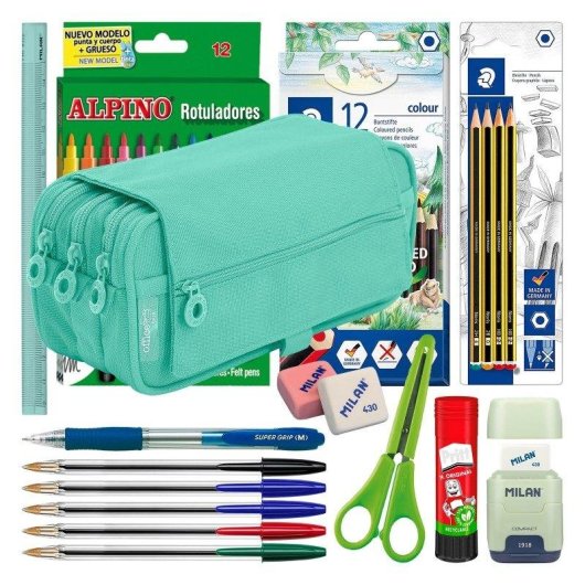 Astuccio Triplo Officebox Turquesa con Materiale Scolastico Incluso
