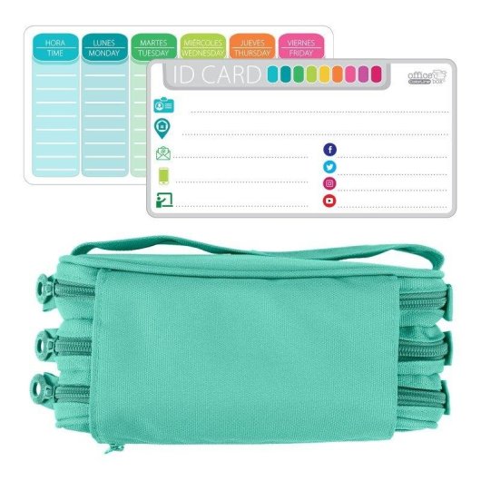 Astuccio Triplo Officebox Turquesa con Materiale Scolastico Incluso