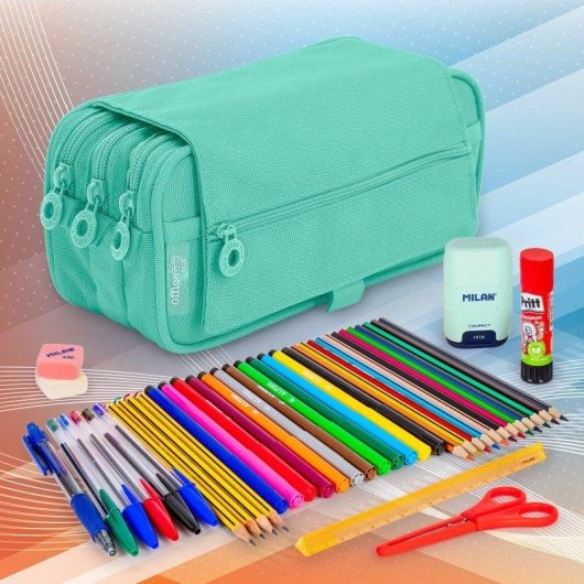Astuccio Triplo Officebox Turquesa con Materiale Scolastico Incluso