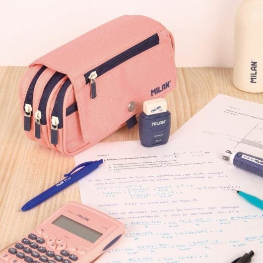 Dreifach-Aktenordner Milan 1918 mit vier Reißverschlüssen für Schreibwaren. Rosa