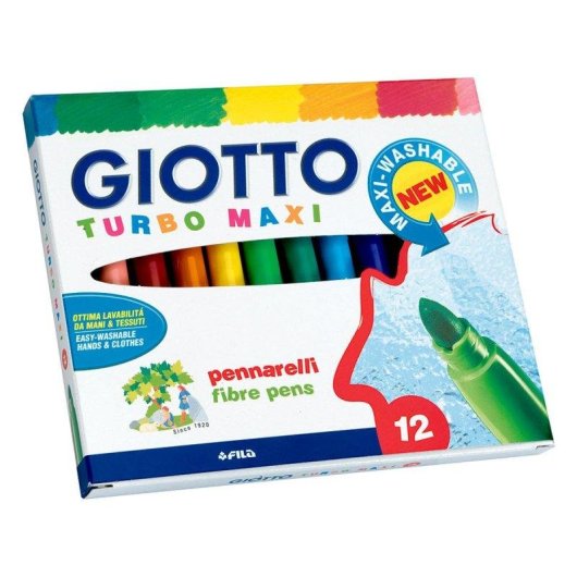 Astuccio 12 Pennarelli Maxi-turbo Giotto Lavabili Con Blocco Punta