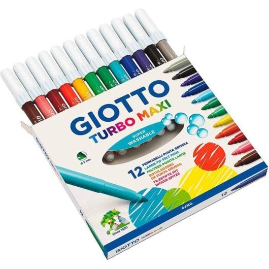 Astuccio 12 Pennarelli Maxi-turbo Giotto Lavabili Con Blocco Punta