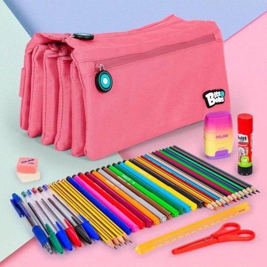 Estuche Portatodo Cuádruple Grafoplás Bits Bobs Rosa Claro