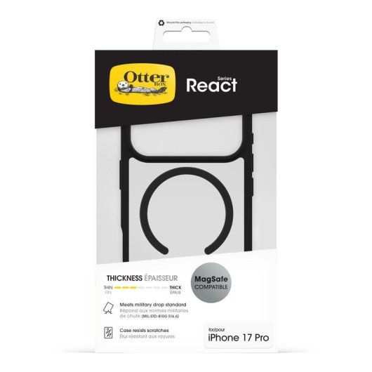 Funda para móvil OtterBox React MagSafe Cover plástico negro transparente para iPhone 17 Pro