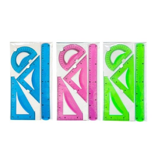 Set di Righe Liderpapel 30 cm, Squadra 10 cm, Triangolo 14 cm e Semicerchio Flessibile