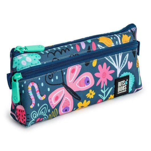 Estuche Portatodo Plano Grafoplás Design Bits Bobs 2 Cremalleras 23x10 cm Gran Capacidad